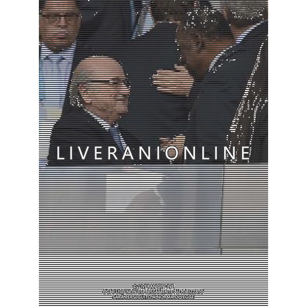 (140708) -- BELO HORIZONTE, July 8, 2014 () -- Sepp Blatter, President of FIFA, (L, front) shakes hands with guests before a semifinal match between Brazil and Germany of 2014 FIFA World Cup at the Estadio Mineirao Stadium in Belo Horizonte, Brazil, on July 8, 2014. Germany won 7-1 over Brazil and qualified for the final on Tuesday. (/Qi Heng)(pcy) ©photoshot/Agenzia Aldo Liverani sas - ITALY ONLY - EDITORIAL USE ONLY - BRASILE VS GERMANIA partita di semifinale Coppa del mondo FIFA 2014 Mineirao stadio Estadio a Belo Horizonte, in Brasile, 8 luglio 2014, la Germania ha vinto 7-1 e qualificato per la finale