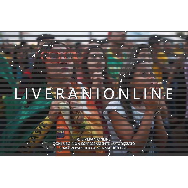 (140708) -- BRASILIA, July 08, 2014 () -- Brazil\'s fans react while watching a semifinal match between Brazil and Germany of 2014 FIFA World Cup at the FIFA Fan Fest area in Brasilia, Brazil, on July 08, 2014. (/Jhon Paz) ©photoshot/Agenzia Aldo Liverani sas - ITALY ONLY - EDITORIAL USE ONLY - BRASILE VS GERMANIA partita di semifinale Coppa del mondo FIFA 2014 Mineirao stadio Estadio a Belo Horizonte, in Brasile, 8 luglio 2014, la Germania ha vinto 7-1 e qualificato per la finale
