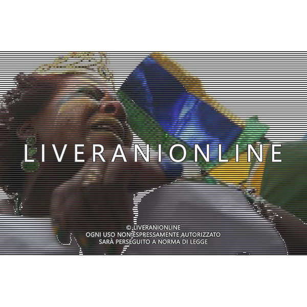 (140708) -- SAO PAULO, July 08, 2014 () -- A Brazil\'s fan reacts while watching a semifinal match between Brazil and Germany of 2014 FIFA World Cup at the FIFA Fan Fest in Sao Paulo, Brazil, on july 08, 2014. (/Rahel Patrasso) ©photoshot/Agenzia Aldo Liverani sas - ITALY ONLY - EDITORIAL USE ONLY - BRASILE VS GERMANIA partita di semifinale Coppa del mondo FIFA 2014 Mineirao stadio Estadio a Belo Horizonte, in Brasile, 8 luglio 2014, la Germania ha vinto 7-1 e qualificato per la finale