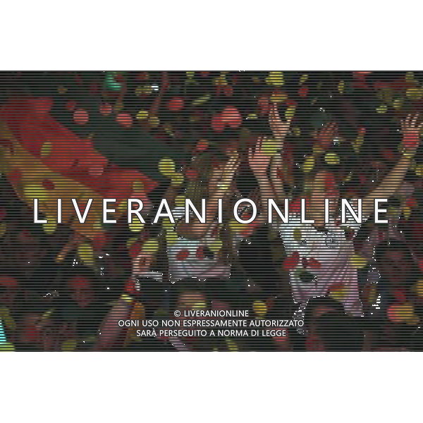 (140709) -- FRANKFURT, July 9, () -- German football fans react as they watch the 2014 World Cup semifinal match between Germany and Brazil, at a public viewing event in Frankfurt, Germany, July 8, 2014. (/Luo Huanhuan) ©photoshot/Agenzia Aldo Liverani sas - ITALY ONLY - EDITORIAL USE ONLY