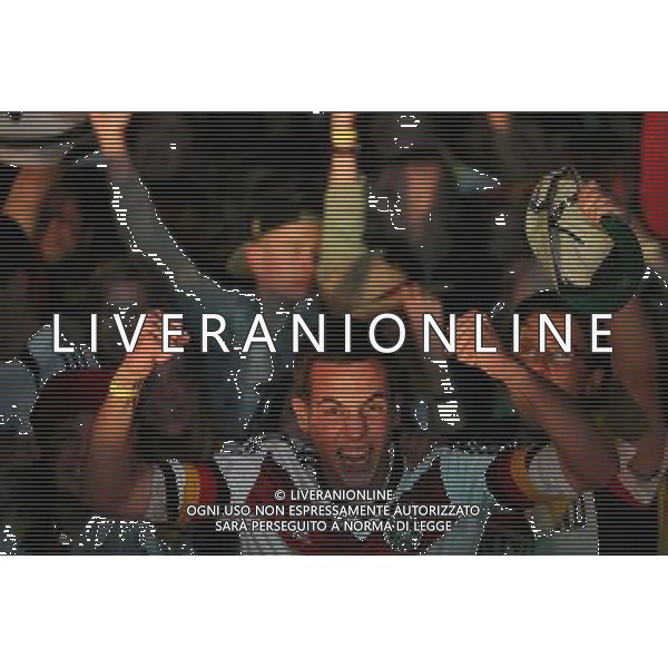 (140709) -- FRANKFURT, July 9, () -- German football fans react as they watch the 2014 World Cup semifinal match between Germany and Brazil, at a public viewing event in Frankfurt, Germany, July 8, 2014. (/Luo Huanhuan) ©photoshot/Agenzia Aldo Liverani sas - ITALY ONLY - EDITORIAL USE ONLY