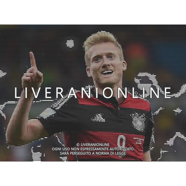 (140708) -- BELO HORIZONTE, July 8, 2014 () -- Germany\'s Andre Schuerrle celebrates after scoring during a semifinal match between Brazil and Germany of 2014 FIFA World Cup at the Estadio Mineirao Stadium in Belo Horizonte, Brazil, on July 8, 2014. Germany won 7-1 over Brazil and qualified for the final on Tuesday. (/Li Ga)(pcy) ©photoshot/Agenzia Aldo Liverani sas - ITALY ONLY - EDITORIAL USE ONLY - BRASILE VS GERMANIA partita di semifinale Coppa del mondo FIFA 2014 Mineirao stadio Estadio a Belo Horizonte, in Brasile, 8 luglio 2014, la Germania ha vinto 7-1 e qualificato per la finale