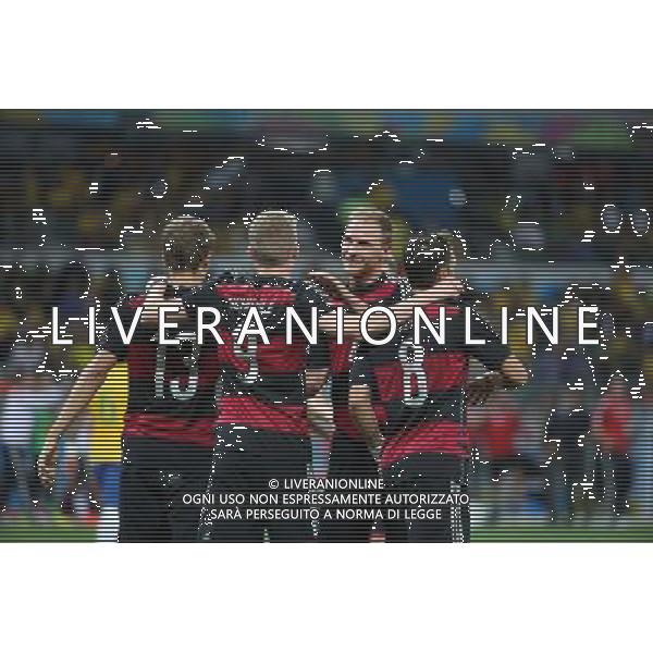vl. Thomas Mueller (GER), Andre Schuerrle (GER) Benedikt Hoewedes (GER) und Mesut Oezil (GER) // during Semi Final match between Brasil and Germany of the FIFA Worldcup Brazil 2014 at the Mineirao in Belo Horizonte, Brazil on 2014/07/08. EXPA Pictures © 2014, PhotoCredit: EXPA/ Eibner-Pressefoto/ Cezaro *****ATTENTION - OUT of GER***** AG ALDO LIVERANI SAS ONLY ITALY