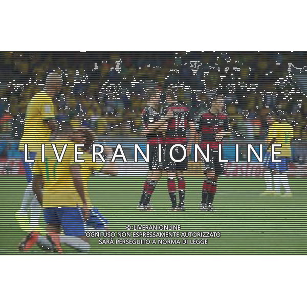 Enttaeuschung bei Brasilien und Freude bei deutschen Spielern // during Semi Final match between Brasil and Germany of the FIFA Worldcup Brazil 2014 at the Mineirao in Belo Horizonte, Brazil on 2014/07/08. EXPA Pictures © 2014, PhotoCredit: EXPA/ Eibner-Pressefoto/ Cezaro *****ATTENTION - OUT of GER***** AG ALDO LIVERANI SAS ONLY ITALY