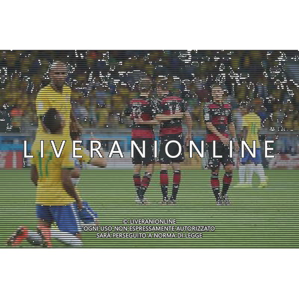 Enttaeuschung bei Brasilien und Freude bei deutschen Spielern // during Semi Final match between Brasil and Germany of the FIFA Worldcup Brazil 2014 at the Mineirao in Belo Horizonte, Brazil on 2014/07/08. EXPA Pictures © 2014, PhotoCredit: EXPA/ Eibner-Pressefoto/ Cezaro *****ATTENTION - OUT of GER***** AG ALDO LIVERANI SAS ONLY ITALY