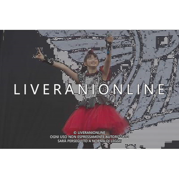 J-Metal group Babymetal perform on the main stage at Sonisphere Festival, Knebworth, UK on 5th July 2014. The band consists of Suzuka Nakamoto (Su-Metal - wearing two gloves), Moa Kikuchi (Moametal - wearing glove on left hand) and Yui Mizuno (Yuimetal - wearing glove on right hand) ©PHOTOSHOT/Agenzia Aldo Liverani sas - ITALY ONLY - EDITORIAL USE ONLY - Il Gruppo Babymetal J-Metal si esibisce sul palco de Festival Sonisphere, Knebworth, Regno Unito il 5 luglio 2014