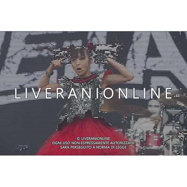 J-Metal group Babymetal perform on the main stage at Sonisphere Festival, Knebworth, UK on 5th July 2014. The band consists of Suzuka Nakamoto (Su-Metal - wearing two gloves), Moa Kikuchi (Moametal - wearing glove on left hand) and Yui Mizuno (Yuimetal - wearing glove on right hand) ©PHOTOSHOT/Agenzia Aldo Liverani sas - ITALY ONLY - EDITORIAL USE ONLY - Il Gruppo Babymetal J-Metal si esibisce sul palco de Festival Sonisphere, Knebworth, Regno Unito il 5 luglio 2014