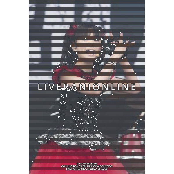 J-Metal group Babymetal perform on the main stage at Sonisphere Festival, Knebworth, UK on 5th July 2014. The band consists of Suzuka Nakamoto (Su-Metal - wearing two gloves), Moa Kikuchi (Moametal - wearing glove on left hand) and Yui Mizuno (Yuimetal - wearing glove on right hand) ©PHOTOSHOT/Agenzia Aldo Liverani sas - ITALY ONLY - EDITORIAL USE ONLY - Il Gruppo Babymetal J-Metal si esibisce sul palco de Festival Sonisphere, Knebworth, Regno Unito il 5 luglio 2014