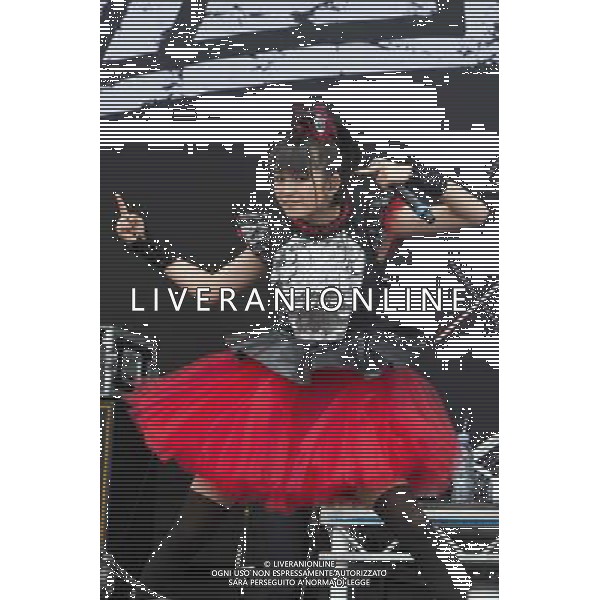 J-Metal group Babymetal perform on the main stage at Sonisphere Festival, Knebworth, UK on 5th July 2014. The band consists of Suzuka Nakamoto (Su-Metal - wearing two gloves), Moa Kikuchi (Moametal - wearing glove on left hand) and Yui Mizuno (Yuimetal - wearing glove on right hand) ©PHOTOSHOT/Agenzia Aldo Liverani sas - ITALY ONLY - EDITORIAL USE ONLY - Il Gruppo Babymetal J-Metal si esibisce sul palco de Festival Sonisphere, Knebworth, Regno Unito il 5 luglio 2014