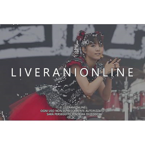J-Metal group Babymetal perform on the main stage at Sonisphere Festival, Knebworth, UK on 5th July 2014. The band consists of Suzuka Nakamoto (Su-Metal - wearing two gloves), Moa Kikuchi (Moametal - wearing glove on left hand) and Yui Mizuno (Yuimetal - wearing glove on right hand) ©PHOTOSHOT/Agenzia Aldo Liverani sas - ITALY ONLY - EDITORIAL USE ONLY - Il Gruppo Babymetal J-Metal si esibisce sul palco de Festival Sonisphere, Knebworth, Regno Unito il 5 luglio 2014