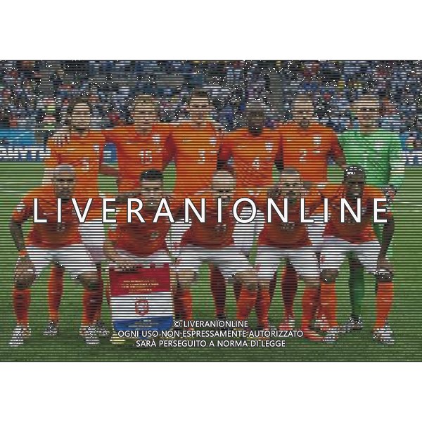 FIFA World Cup Brasile 2014 Semifinali San Paolo - 09.07.2014 Olanda-Argentina Nella Foto:Olanda Squadra Formazione Cillessen,De Vrij,Vlaar,Martins Indi,Blind,De Jong,Van Persie,Sneijder,Robben,Kuyt,Wijnaldum /Ph.Vitez-Ag. Aldo Liverani