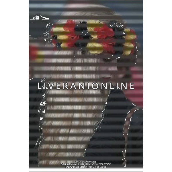 (140709) -- FRANKFURT, July 9, () -- A German football fan reacts as she watch the 2014 World Cup semifinal match between Germany and Brazil, at a public viewing event in Frankfurt, Germany, July 8, 2014. (/Luo Huanhuan) ©photoshot/Agenzia Aldo Liverani sas - ITALY ONLY - EDITORIAL USE ONLY - BRASILE VS GERMANIA partita di semifinale Coppa del mondo FIFA 2014 Mineirao stadio Estadio a Belo Horizonte, in Brasile, 8 luglio 2014, la Germania ha vinto 7-1 e qualificato per la finale