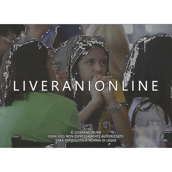 (140709) -- VANCOUVER, July 9, 2014 () -- A Brazilian soccer fan is disappointed as she watches a live broadcast of the FIFA World Cup semifinal between Brazil and Germany, at a restaurant in Vancouver, Canada, on July 8, 2014. (/Liang Sen) ©photoshot/Agenzia Aldo Liverani sas - ITALY ONLY - EDITORIAL USE ONLY - BRASILE VS GERMANIA partita di semifinale Coppa del mondo FIFA 2014 Mineirao stadio Estadio a Belo Horizonte, in Brasile, 8 luglio 2014, la Germania ha vinto 7-1 e qualificato per la finale