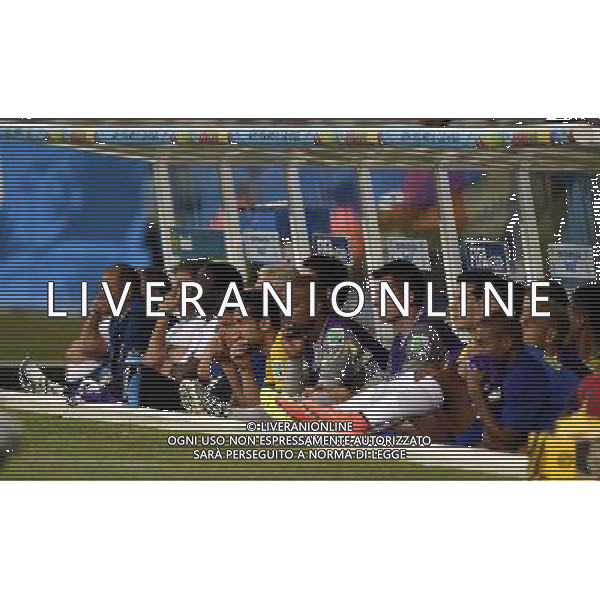 (140708) -- BELO HORIZONTE, July 8, 2014 () -- Brazil\'s players on the bench look on during a semifinal match between Brazil and Germany of 2014 FIFA World Cup at the Estadio Mineirao Stadium in Belo Horizonte, Brazil, on July 8, 2014. Germany won 7-1 over Brazil and qualified for the final on Tuesday. (/Qi Heng)(pcy) ©photoshot/Agenzia Aldo Liverani sas - ITALY ONLY - EDITORIAL USE ONLY - BRASILE VS GERMANIA partita di semifinale Coppa del mondo FIFA 2014 Mineirao stadio Estadio a Belo Horizonte, in Brasile, 8 luglio 2014, la Germania ha vinto 7-1 e qualificato per la finale