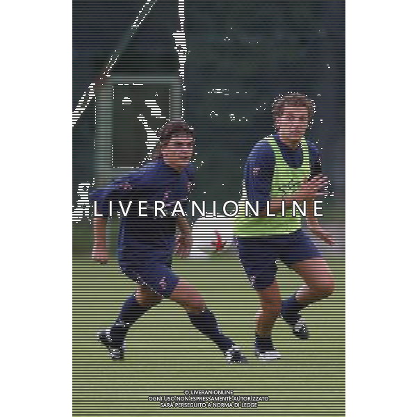FOLGARIA 02/07/2003 PRIMO ALLENAMENTO IN RITIRO DEL PERUGIA CALCIO NELLA FOTO: LOMPOUTIS KONSTANTINOS E PAGLIUCA LUIGI* FOTO 1905/ROBERTO SETTONCE/ALDO LIVERANI
