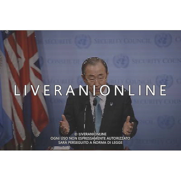 (140710) -- NEW YORK, July 10, 2014 () -- United Nations Secretary-General Ban Ki-moon speaks during a press briefing at the UN headquarters in New York, on July 10, 2014. UN chief Ban Ki-moon Thursday named veteran UN official Staffan de Mistura as new UN mediator on Syria crisis to succeed former UN-Arab League envoy Lakhdar Brahimi. (/Niu Xiaolei) ©PHOTOSHOT/Agenzia Aldo Liverani sas - - ITALY ONLY - EDITORIAL USE ONLY - il Segretario Generale delle Nazioni Unite Ban Ki-moon parla durante una conferenza stampa presso la sede delle Nazioni Unite a New York, il 10 luglio 2014 