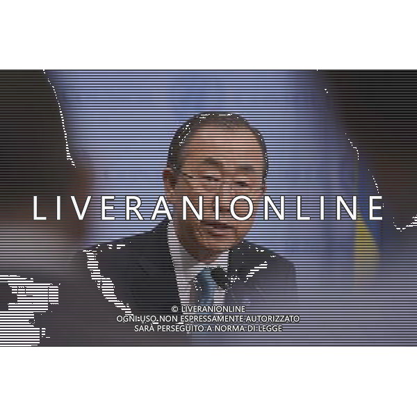 (140710) -- NEW YORK, July 10, 2014 () -- United Nations Secretary-General Ban Ki-moon speaks during a press briefing at the UN headquarters in New York, on July 10, 2014. UN chief Ban Ki-moon Thursday named veteran UN official Staffan de Mistura as new UN mediator on Syria crisis to succeed former UN-Arab League envoy Lakhdar Brahimi. (/Niu Xiaolei) ©PHOTOSHOT/Agenzia Aldo Liverani sas - - ITALY ONLY - EDITORIAL USE ONLY - il Segretario Generale delle Nazioni Unite Ban Ki-moon parla durante una conferenza stampa presso la sede delle Nazioni Unite a New York, il 10 luglio 2014 