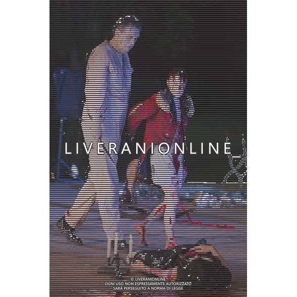 10 July 2014, Muelheim an der Ruhr, Germany. Rupert J Seidl as Franz Woyzeck, Maria Neumann as Christian and Dagmar Geppert as Marie (at the front). Roberto Ciulli\'s Theater an der Ruhr perform \'Woyzeck - ein musikalischer Fall\' as part of their open-air season \'Weisse Naechte\' (White Nights) in Raffelbergpark in Muelheim an der Ruhr, Germany. With Rupert J Seidl as Franz Woyzeck, Dagmar Geppert as Marie and Maria Neumann as Christian, Marie\'s child. ©PHOTOSHOT/Agenzia Aldo Liverani sas - ITALY ONLY - EDITORIAL USE ONLY
