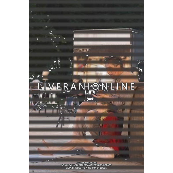 10 July 2014, Muelheim an der Ruhr, Germany. Maria Neumann as Christian and Rupert J Seidl as Woyzeck. Roberto Ciulli\'s Theater an der Ruhr perform \'Woyzeck - ein musikalischer Fall\' as part of their open-air season \'Weisse Naechte\' (White Nights) in Raffelbergpark in Muelheim an der Ruhr, Germany. With Rupert J Seidl as Franz Woyzeck, Dagmar Geppert as Marie and Maria Neumann as Christian, Marie\'s child. ©PHOTOSHOT/Agenzia Aldo Liverani sas - ITALY ONLY - EDITORIAL USE ONLY