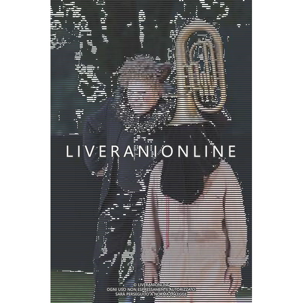 10 July 2014, Muelheim an der Ruhr, Germany. Klaus Herzog as Ausrufer with Rupert J Seidl as Franz Woyzeck. Roberto Ciulli\'s Theater an der Ruhr perform \'Woyzeck - ein musikalischer Fall\' as part of their open-air season \'Weisse Naechte\' (White Nights) in Raffelbergpark in Muelheim an der Ruhr, Germany. With Rupert J Seidl as Franz Woyzeck, Dagmar Geppert as Marie and Maria Neumann as Christian, Marie\'s child. ©PHOTOSHOT/Agenzia Aldo Liverani sas - ITALY ONLY - EDITORIAL USE ONLY