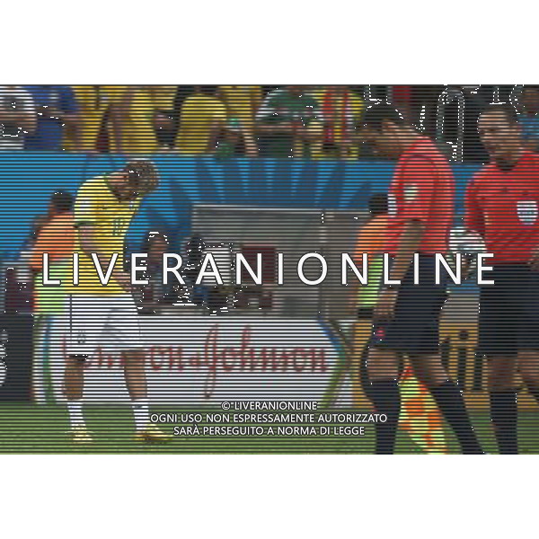 (140712) -- BRASILIA, July 12, 2014 () -- Brazil\'s Neymar (L) reacts after the third place play-off match between Brazil and Netherlands of 2014 FIFA World Cup at the Estadio Nacional Stadium in Brasilia, Brazil, on July 12, 2014. Netherlands won 3-0 over Brazil and took the third place of the tournament on Saturday.(/Cao Can)(rh) AG ALDO LIVERANI SAS ONLY ITALY