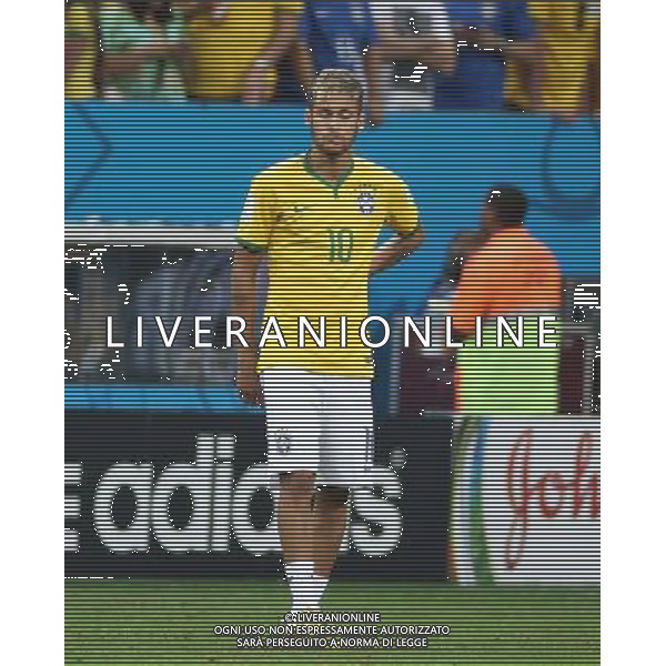 (140712) -- BRASILIA, July 12, 2014 () -- Brazil\'s Neymar reacts after the third place play-off match between Brazil and Netherlands of 2014 FIFA World Cup at the Estadio Nacional Stadium in Brasilia, Brazil, on July 12, 2014. Netherlands won 3-0 over Brazil and took the third place of the tournament on Saturday.(/Cao Can)(rh) AG ALDO LIVERANI SAS ONLY ITALY
