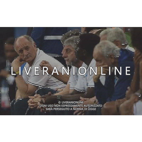 (140712) -- BRASILIA, July 12, 2014 () -- Brazil\'s coach Luiz Felipe Scolari (1st L) reacts during the third place play-off match between Brazil and Netherlands of 2014 FIFA World Cup at the Estadio Nacional Stadium in Brasilia, Brazil, on July 12, 2014. Netherlands won 3-0 over Brazil and took the third place of the tournament on Saturday. (/Guo Yong)(pcy) AG ALDO LIVERANI SAS ONLY ITALY