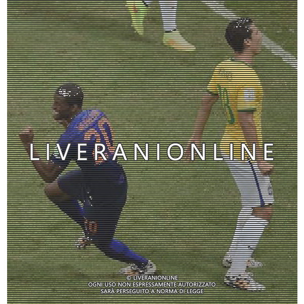(140712) ?? BRASILIA, July 12, 2014 () ?? Netherlands\' Georginio Wijnaldum celebrates after scoring a goal during the third place play-off match between Brazil and Netherlands of 2014 FIFA World Cup at the Estadio Nacional Stadium in Brasilia, Brazil, on July 12, 2014. Netherlands won 3-0 over Brazil and took the third place of the tournament on Saturday. (/Lui Siu Wai) AG ALDO LIVERANI SAS ONLY ITALY