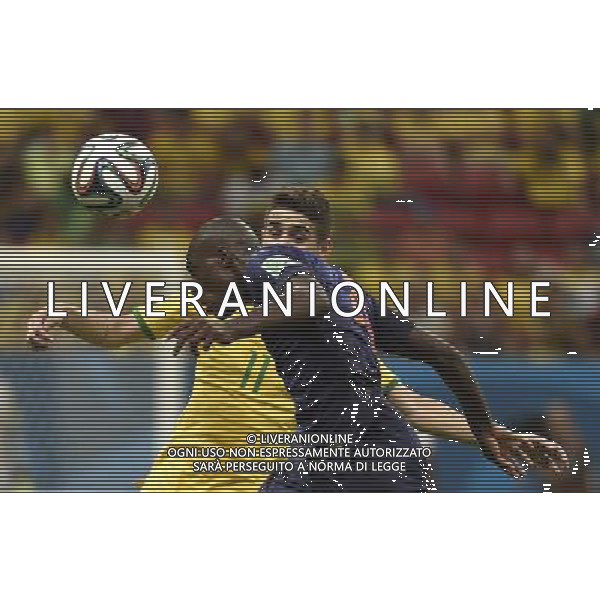 (140712) -- BRASILIA, July 12, 2014 () -- Netherlands\' Bruno Martins Indi vies with Brazil\'s Oscar during the third place play-off match between Brazil and Netherlands of 2014 FIFA World Cup at the Estadio Nacional Stadium in Brasilia, Brazil, on July 12, 2014.(/Yang Lei)(rh) AG ALDO LIVERANI SAS ONLY ITALY