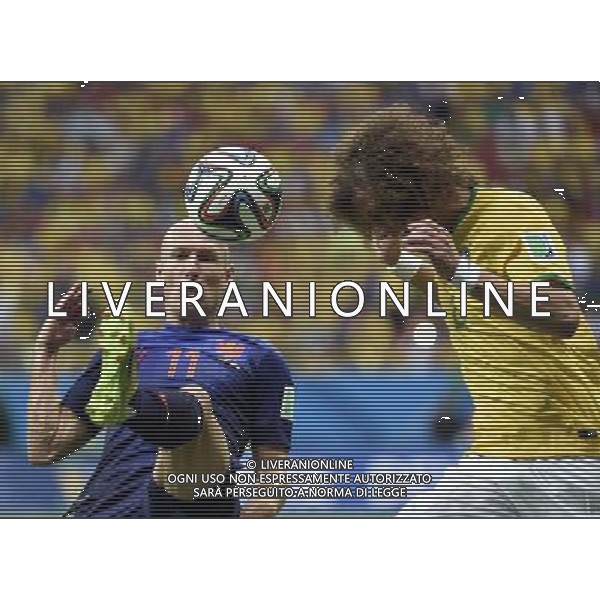 (140712) -- BRASILIA, July 12, 2014 () -- Netherlands\' Arjen Robben vies with Brazil\'s David Luiz during the third place play-off match between Brazil and Netherlands of 2014 FIFA World Cup at the Estadio Nacional Stadium in Brasilia, Brazil, on July 12, 2014.(/Yang Lei)(rh) AG ALDO LIVERANI SAS ONLY ITALY