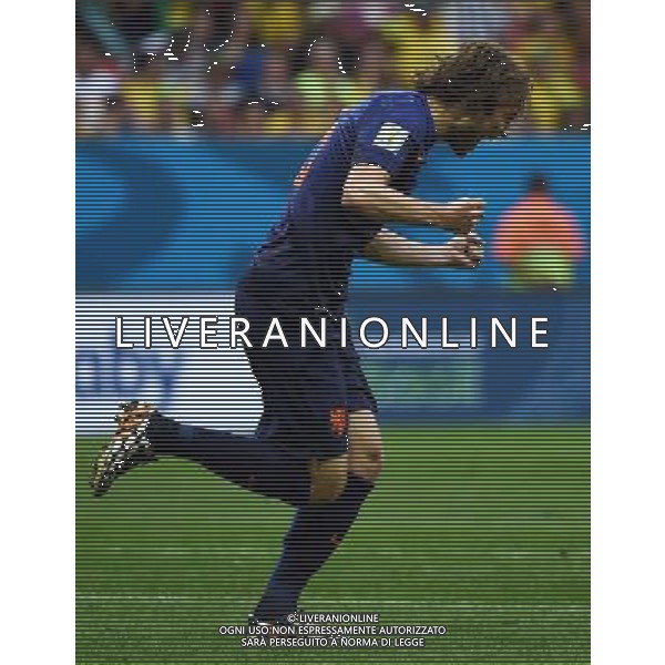 (140712) -- BRASILIA, July 12, 2014 () -- Netherlands\' Daley Blind celebrates after scoring a goal during the third place play-off match between Brazil and Netherlands of 2014 FIFA World Cup at the Estadio Nacional Stadium in Brasilia, Brazil, on July 12, 2014.(/Guo Yong)(pcy) AG ALDO LIVERANI SAS ONLY ITALY