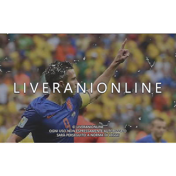 (140712) -- BRASILIA, July 12, 2014 () -- Netherlands\' Robin van Persie celebrates after scoring a penalty kick during the third place play-off match between Brazil and Netherlands of 2014 FIFA World Cup at the Estadio Nacional Stadium in Brasilia, Brazil, on July 12, 2014.(/Guo Yong)(pcy) AG ALDO LIVERANI SAS ONLY ITALY