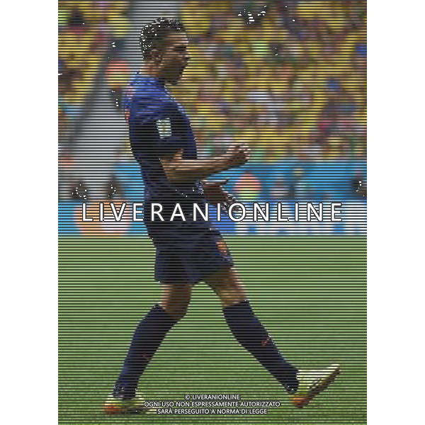 (140712) -- BRASILIA, July 12, 2014 () -- Netherlands\' Robin van Persie celebrates after scoring a penalty kick during the third place play-off match between Brazil and Netherlands of 2014 FIFA World Cup at the Estadio Nacional Stadium in Brasilia, Brazil, on July 12, 2014.(/Guo Yong)(pcy) AG ALDO LIVERANI SAS ONLY ITALY