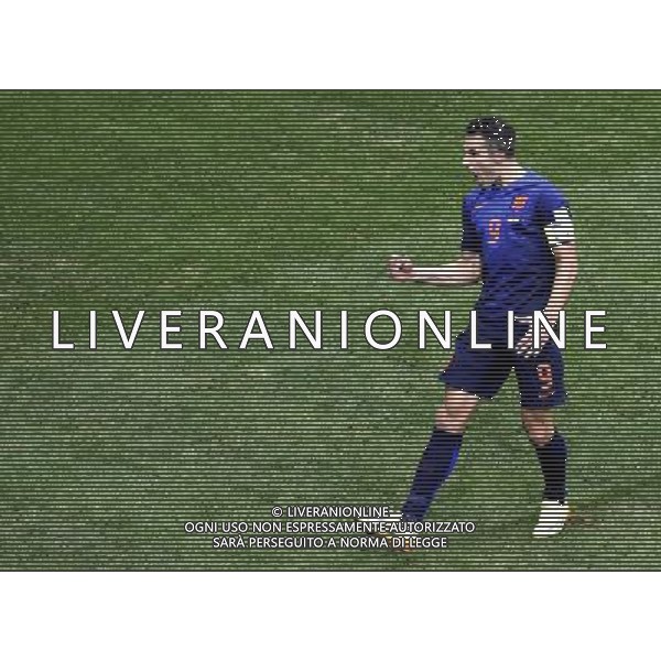 (140712) -- BRASILIA, July 12, 2014 () -- Netherlands\' Robin van Persie celebrates after scoring a penalty kick during the third place play-off match between Brazil and Netherlands of 2014 FIFA World Cup at the Estadio Nacional Stadium in Brasilia, Brazil, on July 12, 2014.(/Lui Siu Wai)(pcy) AG ALDO LIVERANI SAS ONLY ITALY