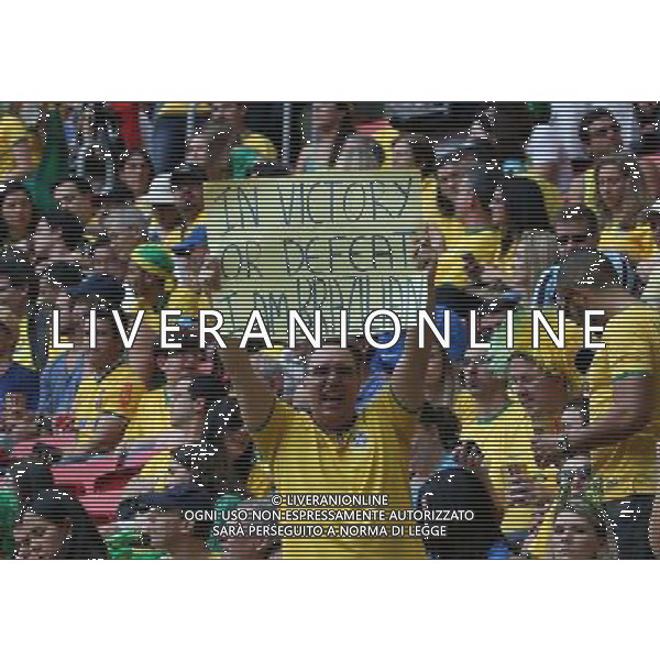 (140712) -- BRASILIA, July 12, 2014 () -- A brazil\'s fan poses before the third place play-off match between Brazil and Netherlands of 2014 FIFA World Cup at the Estadio Nacional Stadium in Brasilia, Brazil, on July 12, 2014.(/Cao Can)(rh) AG ALDO LIVERANI SAS ONLY ITALY