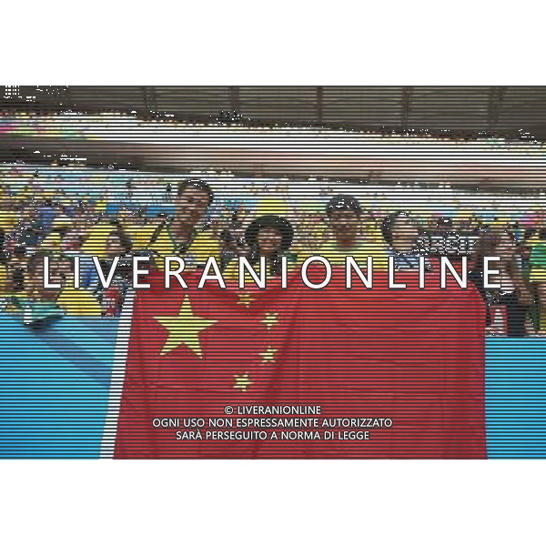 (140712) -- BRASILIA, July 12, 2014 () -- Chinese fans pose before the third place play-off match between Brazil and Netherlands of 2014 FIFA World Cup at the Estadio Nacional Stadium in Brasilia, Brazil, on July 12, 2014.(/Cao Can)(rh) AG ALDO LIVERANI SAS ONLY ITALY
