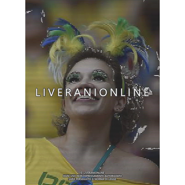 (140712) -- BRASILIA, July 12, 2014 () -- A Brazil\'s fan poses before the third place play-off match between Brazil and Netherlands of 2014 FIFA World Cup at the Estadio Nacional Stadium in Brasilia, Brazil, on July 12, 2014.(/Yang Lei)(rh) AG ALDO LIVERANI SAS ONLY ITALY