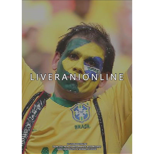 (140712) -- BRASILIA, July 12, 2014 () -- A Brazil\'s fan poses before the third place play-off match between Brazil and Netherlands of 2014 FIFA World Cup at the Estadio Nacional Stadium in Brasilia, Brazil, on July 12, 2014.(/Cao Can)(rh) AG ALDO LIVERANI SAS ONLY ITALY