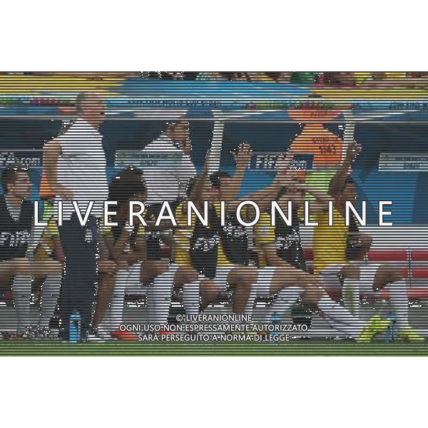 (140712) -- BRASILIA, July 12, 2014 () -- Brazil\'s Neymar (4th R) reacts while watching the third place play-off match between Brazil and Netherlands of 2014 FIFA World Cup at the Estadio Nacional Stadium in Brasilia, Brazil, on July 12, 2014. Netherlands won 3-0 over Brazil and took the third place of the tournament on Saturday. (/Cao Can)(rh) AG ALDO LIVERANI SAS ONLY ITALY