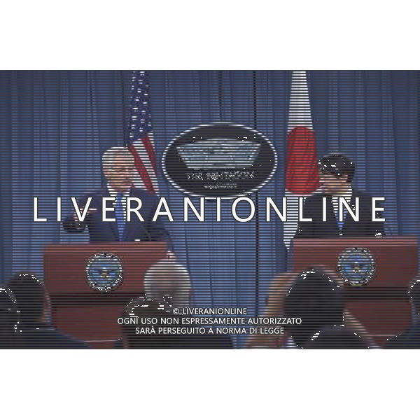 (140711) -- WASHINGTON, July 11, 2014 () -- U.S. Secretary of Defense Chuck Hagel (L) and Japanese Defense Minister Itsunori Onodera attend a press briefing after their meeting at the Pentagon in Washington D.C., capital of the United States, July 11, 2014. (/Yin Bogu) AG ALDO LIVERANI SAS ONLY ITALY