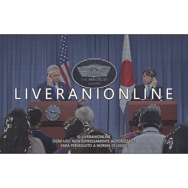 (140711) -- WASHINGTON, July 11, 2014 () -- U.S. Secretary of Defense Chuck Hagel (L) and Japanese Defense Minister Itsunori Onodera attend a press briefing after their meeting at the Pentagon in Washington D.C., capital of the United States, July 11, 2014. (/Yin Bogu) AG ALDO LIVERANI SAS ONLY ITALY