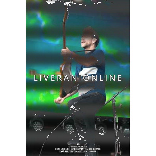 Bryce Dessner of American indie rock band The National performing at British Summer Time, Hyde Park, London, England, UK on Saturday 12th July 2014.