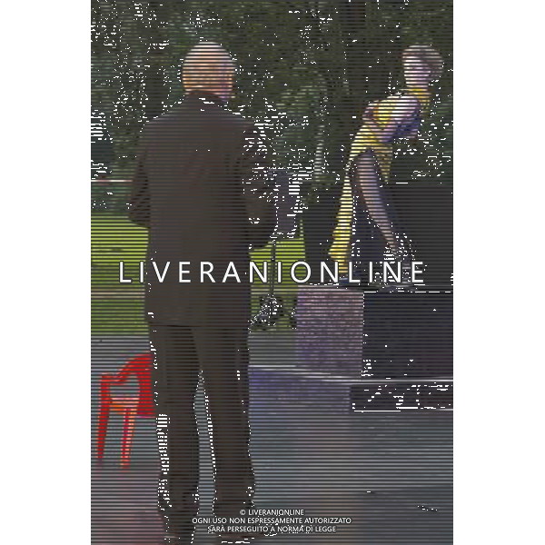 11 July 2014, Muelheim/Ruhr, Germany. Volker Roos as Creon/Kreon and Simone Thoma as Antigone. Roberto Ciulli\'s \'Theater an der Ruhr\' perform \'Antigone\' as part of their open-air season \'Weisse Naechte\' (White Nights) in Raffelbergpark, Muelheim an der Ruhr, Germany. AG ALDO LIVERANI SAS ONLY ITALY
