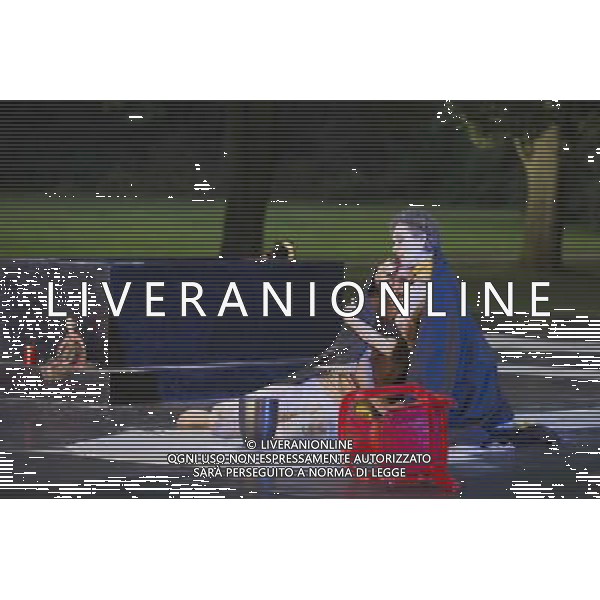 11 July 2014, Muelheim/Ruhr, Germany. Simone Thoma as Antigone and Steffen Reuber as Polyneikes/Polynices. Roberto Ciulli\'s \'Theater an der Ruhr\' perform \'Antigone\' as part of their open-air season \'Weisse Naechte\' (White Nights) in Raffelbergpark, Muelheim an der Ruhr, Germany. AG ALDO LIVERANI SAS ONLY ITALY