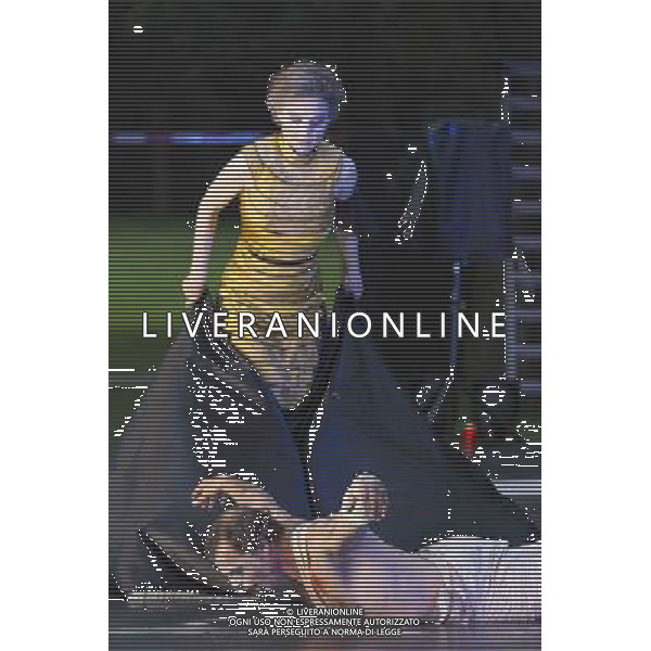 11 July 2014, Muelheim/Ruhr, Germany. Simone Thoma as Antigone and Steffen Reuber as Polyneikes/Polynices. Roberto Ciulli\'s \'Theater an der Ruhr\' perform \'Antigone\' as part of their open-air season \'Weisse Naechte\' (White Nights) in Raffelbergpark, Muelheim an der Ruhr, Germany. AG ALDO LIVERANI SAS ONLY ITALY