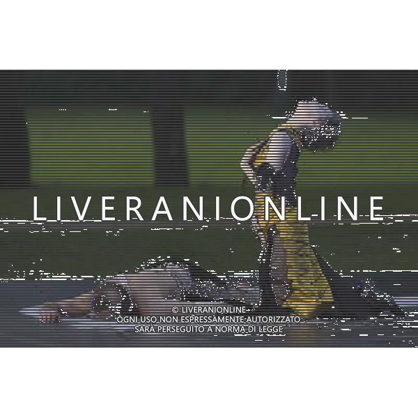 11 July 2014, Muelheim/Ruhr, Germany. Simone Thoma as Antigone and Steffen Reuber as Polyneikes/Polynices. Roberto Ciulli\'s \'Theater an der Ruhr\' perform \'Antigone\' as part of their open-air season \'Weisse Naechte\' (White Nights) in Raffelbergpark, Muelheim an der Ruhr, Germany. AG ALDO LIVERANI SAS ONLY ITALY