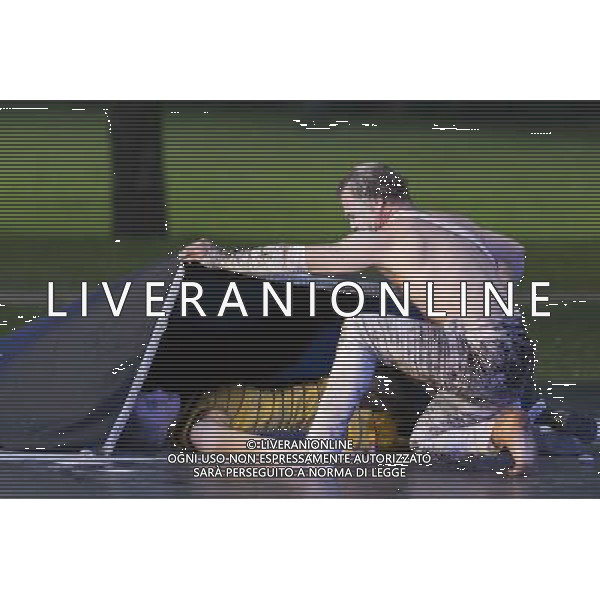 11 July 2014, Muelheim/Ruhr, Germany. Simone Thoma as Antigone and Steffen Reuber as Polyneikes/Polynices. Roberto Ciulli\'s \'Theater an der Ruhr\' perform \'Antigone\' as part of their open-air season \'Weisse Naechte\' (White Nights) in Raffelbergpark, Muelheim an der Ruhr, Germany. AG ALDO LIVERANI SAS ONLY ITALY