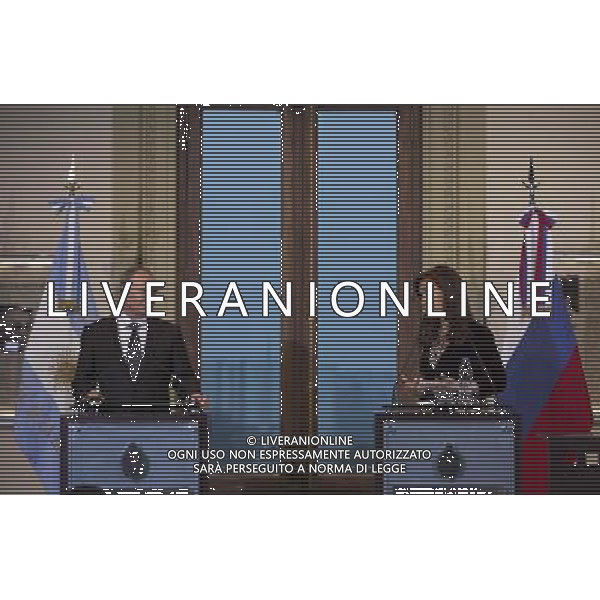 (140712) -- BUENOS AIRES, July 12, 2014 () -- Argentinean President Cristina Fernandez (R) delivers a speech during a joint statement with her Russian counterpart Vladimir Putin in the conference hall of the Presidential House, in Buenos Aires, capital of Argentina, on July 12, 2014. Putin is in Argentina for an official visit where he will sign bilateral agreements prior to the BRICS countries (Brazil, Russia, India, China and South Africa) meeting, that will be held in Brazil, according to local press. (/Martin Zabala) (jp) (da) AG ALDO LIVERANI SAS ONLY ITALY