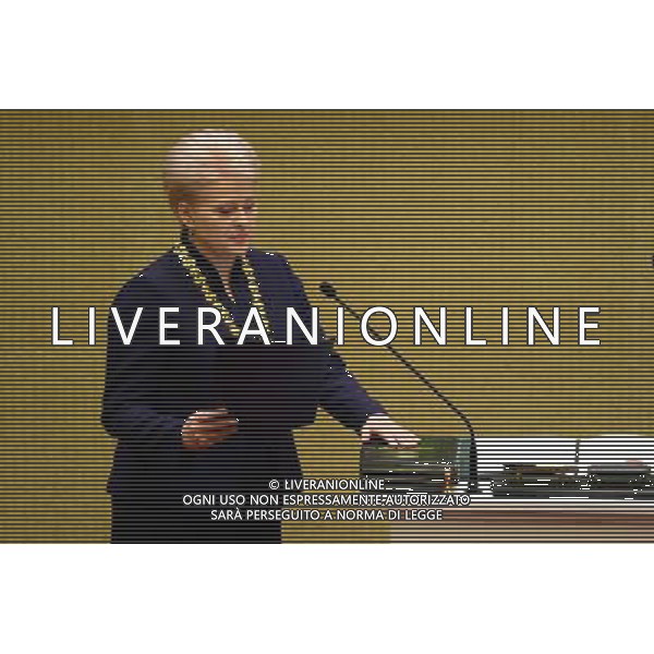 (140712) -- VILNIUS, July 12, 2014 () -- Dalia Grybauskaite takes an oath on her inauguration of presidency in Vilnius, Lithuania, on July 12, 2014. Grybauskaite was reelected president of Lithuania in May with roughly 58 percent of supportive votes, making her the first president of the Baltic country to be consecutively elected. (/Alfredas Pliadis) AG ALDO LIVERANI SAS ONLY ITALY