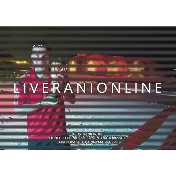 firo : 13.07.2014 Fu§ball, Fussball, WM 2014 Brasilien, Weltmeisterschaft 2014 Brasilien, Football World Championships Brazil 2014, 2014 FIFA WORLD CUP BRAZIL,Brasil,Bresil, WM-Finale 2014, Endspiel 2014, Finale 2014, GER, Deutschland - ARG, Argentinien 1:0 Weltmeister 2014 Deutschland, Auf einen Felsen am Strand vor dem Hotel wurden die vier Sterne projeziert. Davor steht Lukas PODOLSKI (Deutschland) mit dem WM-Pokal/ Weltpokal. DFB-WM Party/ Gala / Feier nach dem Finale im Hotel Sheraton Rio de Janeiro. $worldrights Es gelten unsere AGB, einsehbar auf www.firosportphoto.de Poolfoto : GES, copyright by firo sportphoto, Coesfelder Str.207 48249 DŸlmen www.firosportphoto.de mail@firosportphoto.de (V o l k s b a n k B o c h u m - W i t t e n ) BLZ.: 430 601 29 Kt. Nr.: 341 117 100 Tel:Ê 02594 - 9916004 Fax:Ê02594 - 9916005 AG ALDO LIVERANI SAS ONLY ITALY *** Local Caption ***